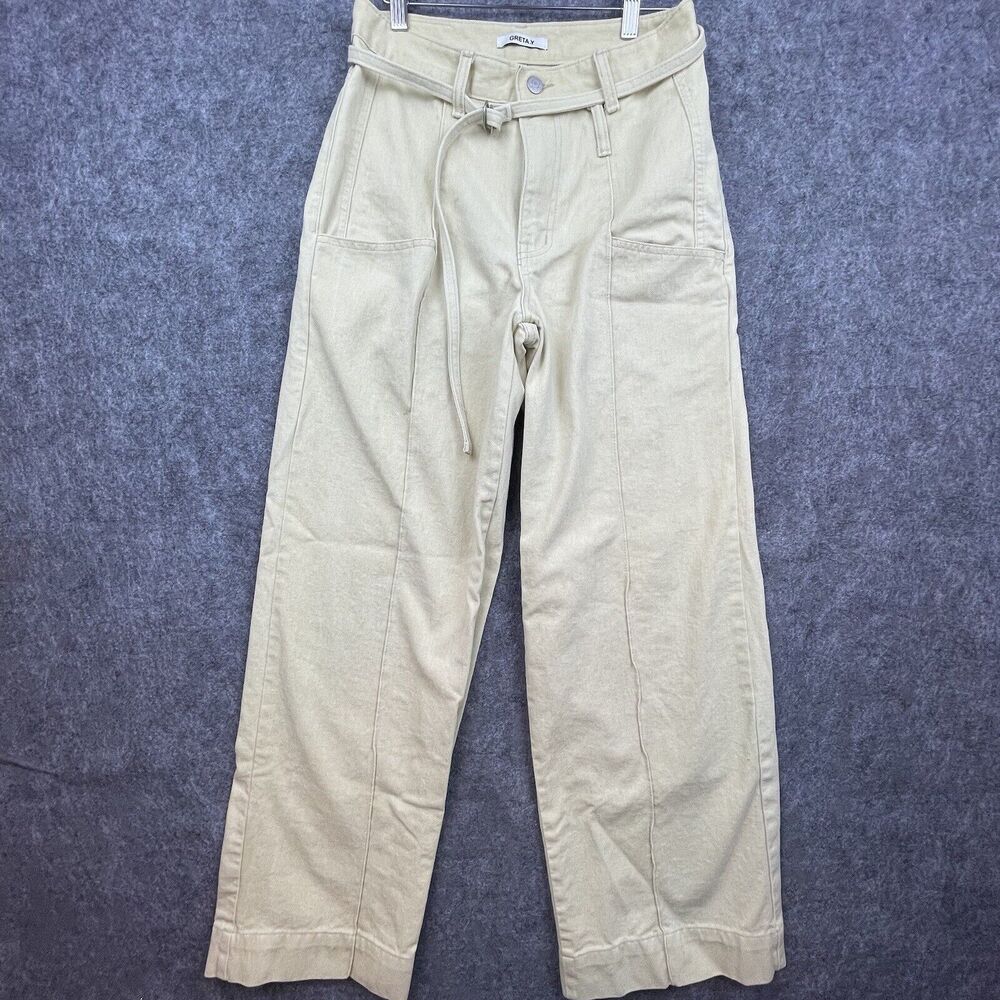 Greta.Y Jeans Womens Medium Khaki Straight Wide‎ Leg Belted Skater Y2K